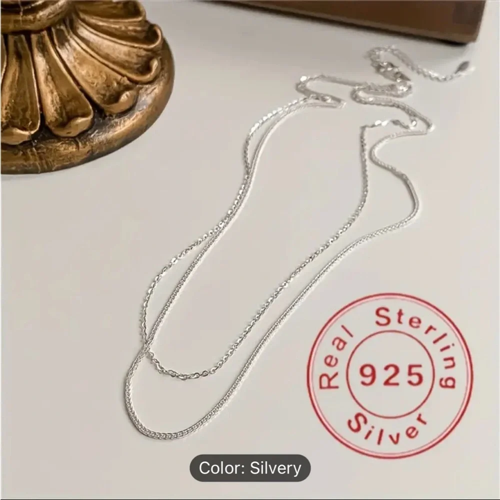 1. New 925 Sterling Silver Double Layer Chain/ 16in length - Picture 4 of 4